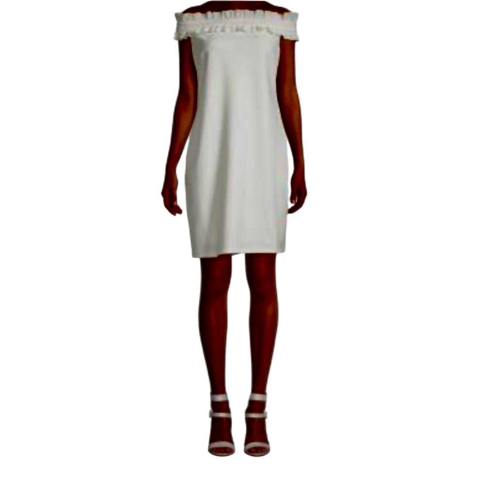 Marina Mini Shift Dress Ruffle Accents Strapless/Off-Shoulder Design White NWOT